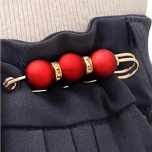 2pc Red Pearl Brooch detachable jeans and Sweater cape clip pants extended pin